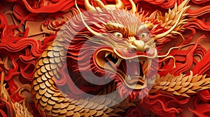 Gold Chinese dragon. Illustration of zodiac Dragon and red Chinese new year backgrounds