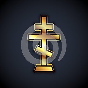 Gold Christian cross icon isolated on black background. Church cross. Vector