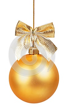 Gold Christmas ball with golden bow