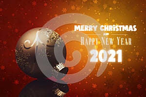 Gold christmas ball in red & orange background
