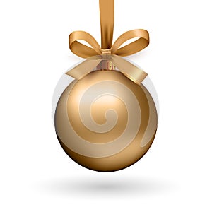 Gold Christmas ball with ribbon and a bow