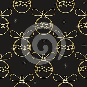 Gold Christmas balls seamless pattern vector illustration