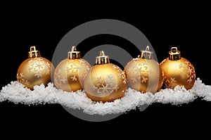 Gold christmas balls with snow