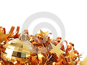 Gold Christmas bauble on tinsel