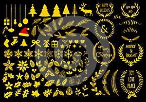 Gold Christmas design elements, vector set