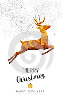 Gold Christmas and new year deer low poly art