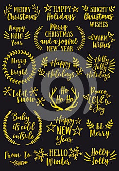 Gold Christmas overlays, vector design elements