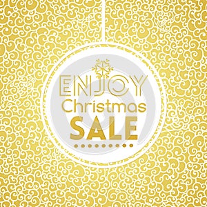 Gold Christmas Sale on doodle seamless pattern