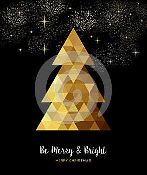 Gold Christmas tree design in gold low poly style