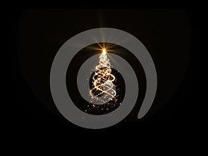 Gold Christmas tree lights with snowflakes and stars on black background for overlay