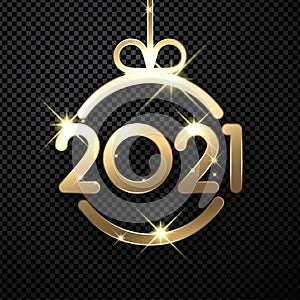 Gold christmas tree toy with 2021 sign