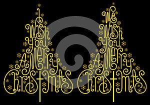 Gold Christmas trees, golden letters, vector