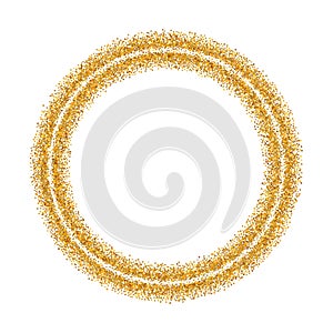 Gold circle glitter frame. Golden confetti dots round on white background. Bright texture pattern for Christmas