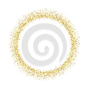 Gold circle glitter frame. Golden confetti dots round on white background. Bright texture pattern for Christmas