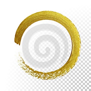 Gold circle glitter texture paint brush on vector transparent background