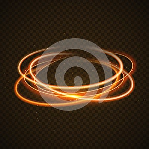 Gold circle light effect background. Swirl glow magic line trail. Light effect motion