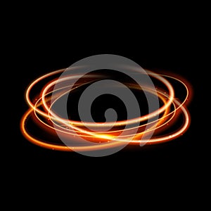 Gold circle light effect background. Swirl glow magic line trail. Light effect motion