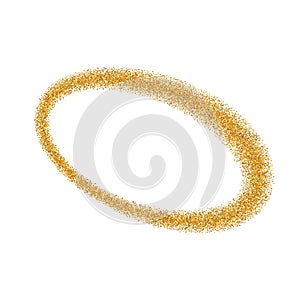 Gold circle. Light glitter effect. Golden ring, isolated white background. Ellipse magic element. Foil texture