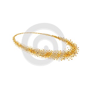 Gold circle. Light glitter effect. Golden ring, isolated white background. Ellipse magic element. Foil texture