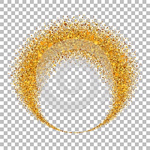 Gold circle. Light glitter effect. Golden ring, isolated white transparent background. Ellipse magic element. Foil