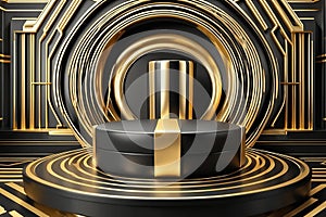 Gold Circle pedestal in eleglance luxuary for product presentation Ai generated