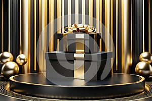 Gold Circle pedestal in eleglance luxuary for product presentation Ai generated