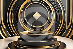 Gold Circle pedestal in eleglance luxuary for product presentation Ai generated