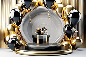 Gold Circle pedestal in eleglance luxuary for product presentation.Ai generated