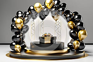 Gold Circle pedestal in eleglance luxuary for product presentation.Ai generated