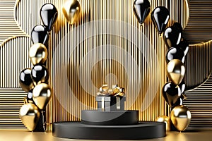 Gold Circle pedestal in eleglance luxuary for product presentation.Ai generated