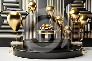 Gold Circle pedestal in eleglance luxuary for product presentation.Ai generated