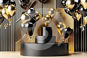 Gold Circle pedestal in eleglance luxuary for product presentation.Ai generated