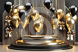 Gold Circle pedestal in eleglance luxuary for product presentation.Ai generated