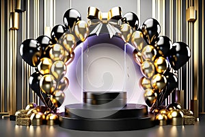 Gold Circle pedestal in eleglance luxuary for product presentation Ai generated