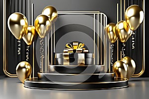 Gold Circle pedestal in eleglance luxuary for product presentation Ai generated