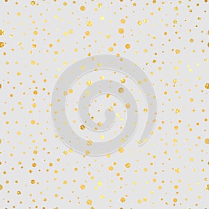 Gold circle seamless pattern. Abstract gold geometric modern background.Gold dots. Texture of gold foil. Polka dots,