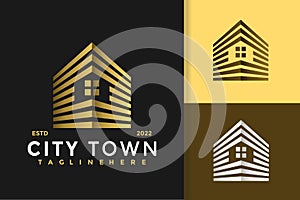 Gold City Town Logo Design Vector Template