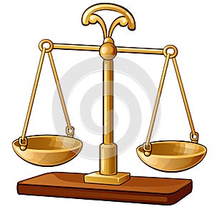 Gold classic empty scales. Justice, balance, measurement, decision concept. Image isolated on white. Vector