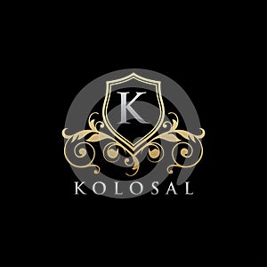 Gold Classy Royal Crown K Letter logo.