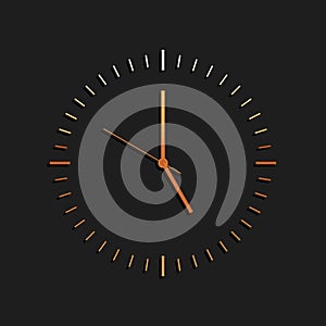 Gold Clock icon isolated on black background. Time icon. Long shadow style. Vector