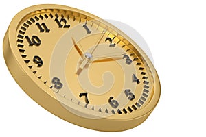 Gold clock isolated on white background. 3D illustration