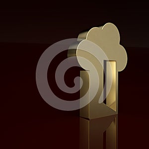 Gold Cloud database icon isolated on brown background. Cloud computing concept. Digital service or app with data