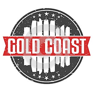 Gold Coas Australia Round Travel Stamp. Icon Skyline City Design. Seal Tourism.