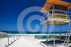 Gold coast beach with lifeguard tower