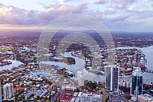 Gold Coast and Nerang River at sunset.