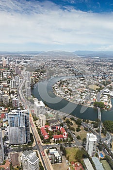 Gold Coast Queensland Australia - Nerang River aerial view - Surfers Paradise.