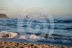 The Gold Coast Skyline Australia from a Beach at Sunrise