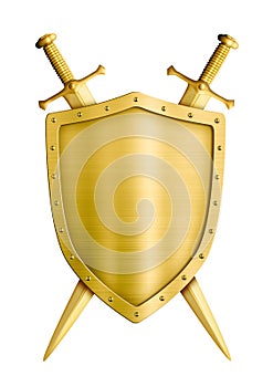 Gold coat of arms medieval knight shield and