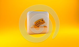 Gold Cocaine and credit card icon isolated on yellow background. Silver square button. 3D render illustration