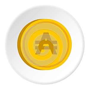 Gold coin with austral sign icon circle